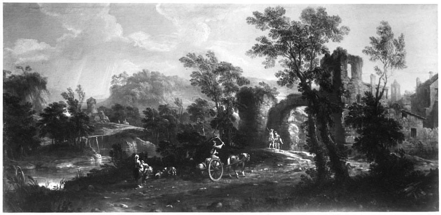 Paesaggio con fiume e carretto